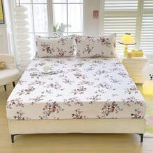 1 pieza Sábana ajustada de microfibra suave con estampado de fresa, planta, hojas, pequeña flor, estampado de cebra, estilo INS sencillo, impresión digital de unicolor (sin funda de almohada), tecnología nano suave y fina, envolvente de 360 grados, lavable a máquina, adecuada para dormitorios estudiantiles, todo el año.