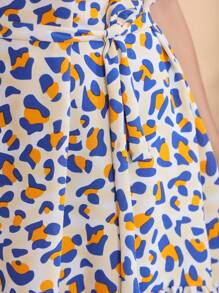 Women's Short Off-The-Shoulder Dress With Floral Print - 藍色 - 查看 2