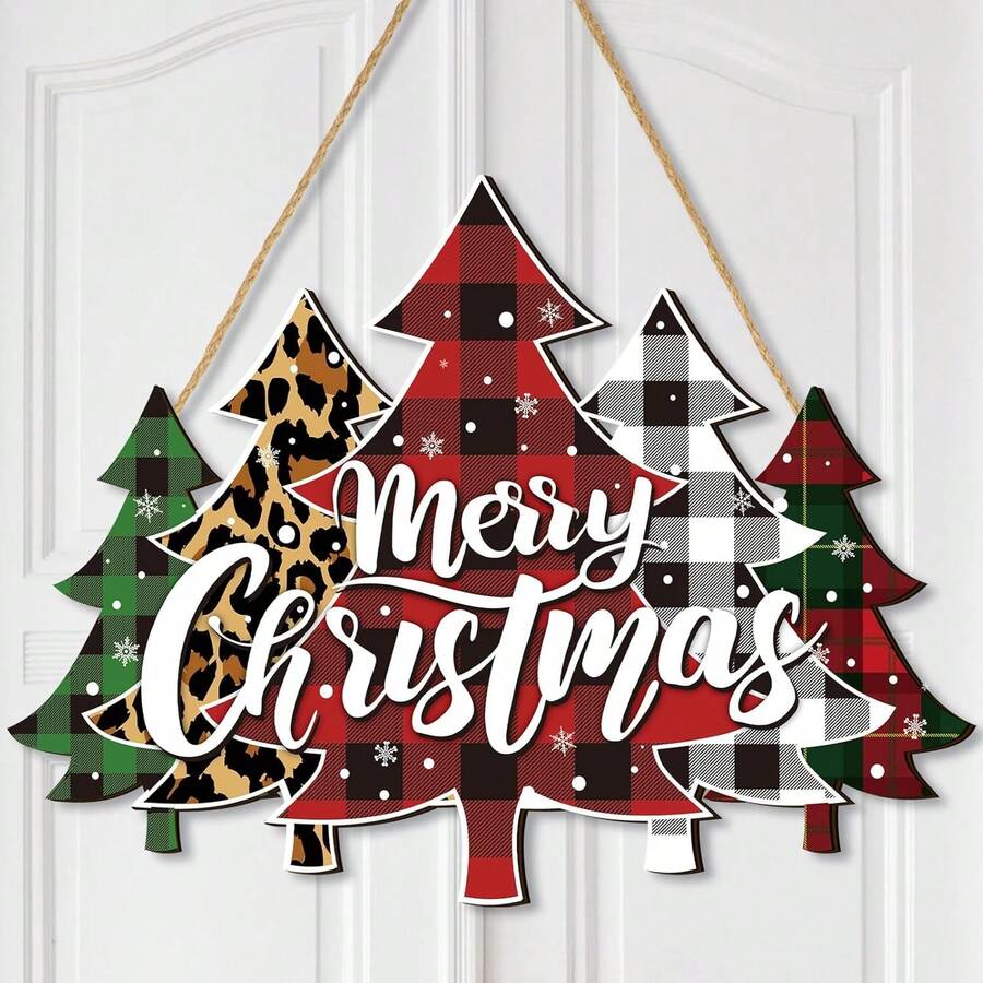 Merry Door Buffalo Plaid Tree Decor Trang trí nhà nông trại cho hiên nhà trước khi ra ngoài (Phong cách cây), Trang trí nhà, Trang trí phòng, Trang trí tường - Nhiều màu - Xem 1