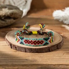 1pc Bohemian Fabric Tassel Handmade Woven Bracelet, Colorblock Summer Holiday Style