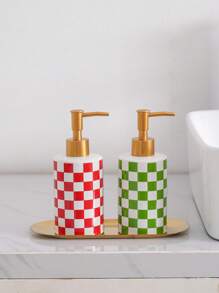 1pc Ceramic Bathroom & Kitchen Refillable Dispenser Bottle, Nordic Luxury Bohemian Chic Minimalist American Style Creative Floral Grid Pattern Shampoo Bottle, Decoration For Hotel, Restaurant, Cafe, Bar, Bathroom, Home - For Shampoo, Body Wash, Hand Soap, Lotion Home Bathroom Decor Fall Decor Back To School - Multicolor - View 4