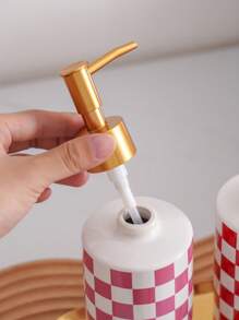 1pc Ceramic Bathroom & Kitchen Refillable Dispenser Bottle, Nordic Luxury Bohemian Chic Minimalist American Style Creative Floral Grid Pattern Shampoo Bottle, Decoration For Hotel, Restaurant, Cafe, Bar, Bathroom, Home - For Shampoo, Body Wash, Hand Soap, Lotion Home Bathroom Decor Fall Decor Back To School - Multicolor - View 7