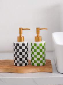 1pc Ceramic Bathroom & Kitchen Refillable Dispenser Bottle, Nordic Luxury Bohemian Chic Minimalist American Style Creative Floral Grid Pattern Shampoo Bottle, Decoration For Hotel, Restaurant, Cafe, Bar, Bathroom, Home - For Shampoo, Body Wash, Hand Soap, Lotion Home Bathroom Decor Fall Decor Back To School - Multicolor - View 6