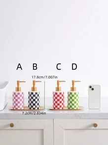1pc Ceramic Bathroom & Kitchen Refillable Dispenser Bottle, Nordic Luxury Bohemian Chic Minimalist American Style Creative Floral Grid Pattern Shampoo Bottle, Decoration For Hotel, Restaurant, Cafe, Bar, Bathroom, Home - For Shampoo, Body Wash, Hand Soap, Lotion Home Bathroom Decor Fall Decor Back To School - Multicolor - View 8