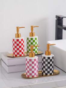 1pc Ceramic Bathroom & Kitchen Refillable Dispenser Bottle, Nordic Luxury Bohemian Chic Minimalist American Style Creative Floral Grid Pattern Shampoo Bottle, Decoration For Hotel, Restaurant, Cafe, Bar, Bathroom, Home - For Shampoo, Body Wash, Hand Soap, Lotion Home Bathroom Decor Fall Decor Back To School - Multicolor - View 2