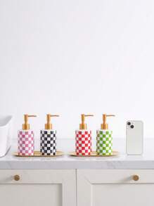 1pc Ceramic Bathroom & Kitchen Refillable Dispenser Bottle, Nordic Luxury Bohemian Chic Minimalist American Style Creative Floral Grid Pattern Shampoo Bottle, Decoration For Hotel, Restaurant, Cafe, Bar, Bathroom, Home - For Shampoo, Body Wash, Hand Soap, Lotion Home Bathroom Decor Fall Decor Back To School - Multicolor - View 10