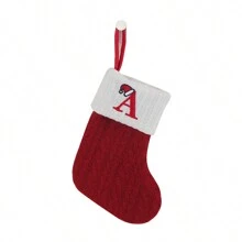 1pc Embroidered Letter Knitted Christmas Stocking Candy Gift Bag, Red,Christmas - Red - View 30