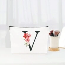 Alfabeto de flores simples Bolsa de maquiagem de lona para mulheres Bolsa de viagem para artigos de higiene pessoal portátil, Bolsa de armazenamento de cosméticos Bolsa de armazenamento de pincéis de cosméticos com fecho de zíper, Itens essenciais para viagens Itens essenciais para cruzeiros Itens essenciais para dormitórios, Presentes para madrinhas de casamento, Presentes para mães, Presentes de aniversário, Presentes para amigos e professores, Decoração para casa, Banheiro Bolsas de maquiagem Organizador de maquiagem Organizador de maquiagem Armazenamento de maquiagem - Branco - Ver 24