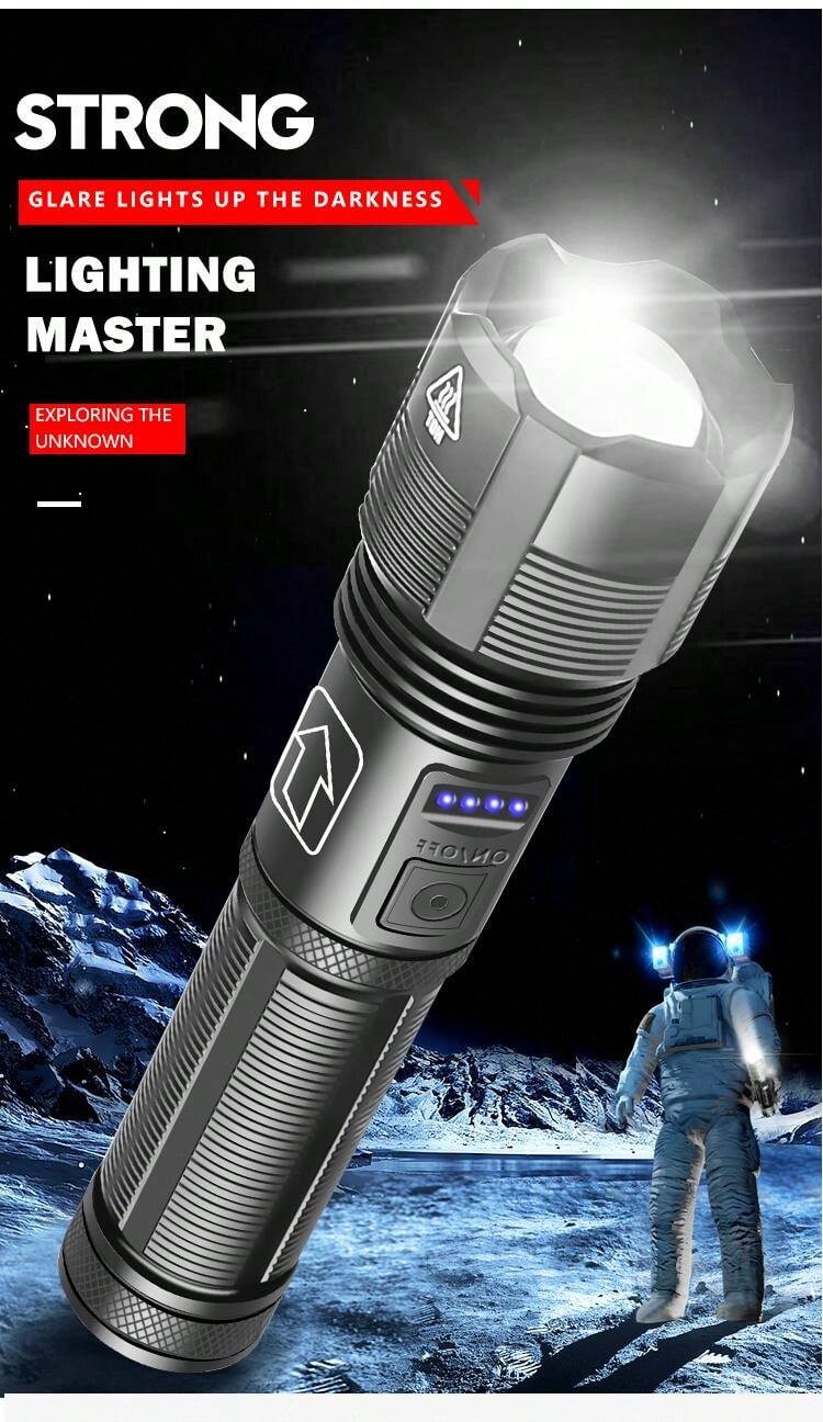 Torcia Ricaricabile USB COB+XPE 1000 Lumen Con Base Magnetica E Gancio – Compatta Per Campeggio E Officina
