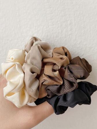 5 piezas Scrunchies de satén suave y sedoso de tallas grandes en blanco/negro/marrón, de diseño elegante y minimalista, adecuados para peinar el cabello diario/al aire libre/ocio/fiesta/comuter/vacaciones, para lavarse la cara/bañarse/maquillarse, y para combinar con ropa y accesorios