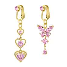 2-3pcs Pink Fake Belly Ring Clip On Belly Button Rings Stainless Steel Fake Earrings Diamond Dangle Non Piercing Belly Piercing Jewelry With Pain Relieving Silicone Pads