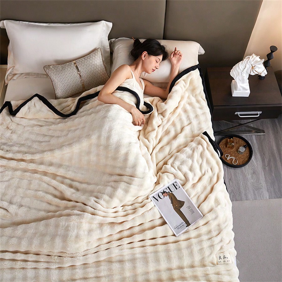 1pc Supersoft Rabbit Fur Plush Blanket, High Density Thickened Warm