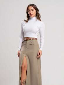 Kit 3 Ribbed Cropped Tops High Neck Long Sleeve Women's Fashion Elegant Foreign Woman - Karamel, telanjang dan putih - View 7