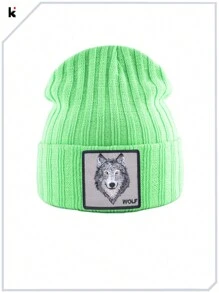 KKISSBAOBEI قبعة كاب نسيج محبوك بشعار الذئب 1 قطعة للرجال والنساء، مناسب للملابس الكاجوال والرياضية
