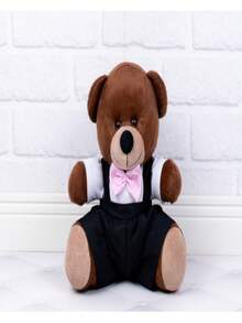 Decorative Bear Couple For Parties And Weddings Brown Plush With Colorful Bow And Ties - Page Boy And Flower Girl 18 Cm - Hoa hồng - Xem 3