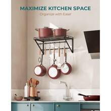 Wall Mount Pot Pan Racks, Saucepan Hanging Rack, Kitchen Utensils Hanging Shelf With 2 Rails, 12 Hooks, 60cm - Black - View 2