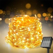 Solar Fairy Lights Outdoor, 33ft 100 LED Solar String Lights Outdoor, 8 Modes Copper Wire Twinkle Lights For Patio Tree Garden Christmas Wedding Party Decoration - 暖白 - 查看 1