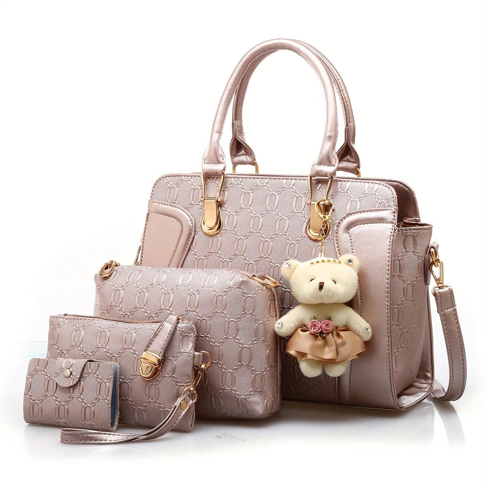 Women Handbags 4 Piece Set PU Leather Tote Shoulder Bag Clutch And Card Holder Set For Shopping Work Travel Gift