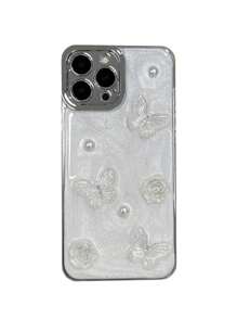 Electroplated Cream Color Butterfly Protective Phone Case Compatible With Apple Smartphones - Multicolor - View 3