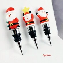 Lote de 3, 4 ó 5 Tapones reutilizables para botellas de vino con diseño aleatorio de Papá Noel, de aleación metálica, decoraciones navideñas para tapones de botellas de vino y bebidas, para fiestas de Navidad, cumpleaños y regalos