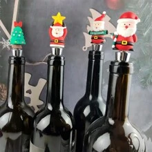 Lote de 3, 4 ó 5 Tapones reutilizables para botellas de vino con diseño aleatorio de Papá Noel, de aleación metálica, decoraciones navideñas para tapones de botellas de vino y bebidas, para fiestas de Navidad, cumpleaños y regalos