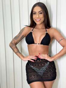 Beach Cover-Up Set With Short Skirt And Padded Top - 黑色 - 查看 1