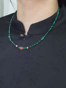 VE [VE] 1pc High-Quality Natural Peacock Stone Necklace & Bracelet Set. Vibrant Colorful Like Peacock Feathers, Symbolizing Beauty & Prosperity. Wearing Peacock Stone Can Enhance Personal Charm And Bring Good Luck, Wealth & Happiness, Making Life More Colorful. Natural Gemstone Color Random.