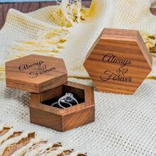 Caja de anillo de madera hexagonal con grabado para ceremonia de boda y compromiso, regalo de cumpleaños y aniversario para mujeres