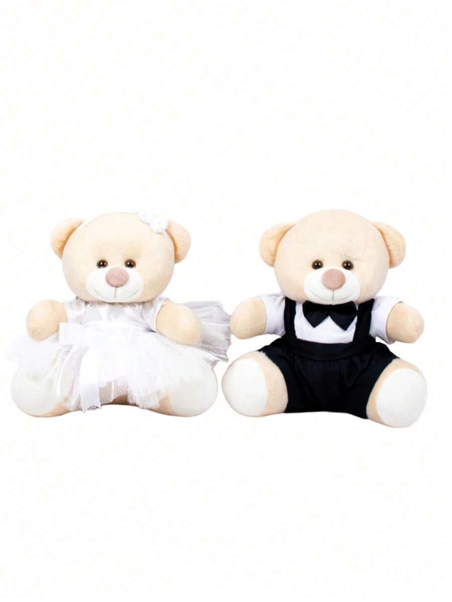 Couple Of Teddy Bears For Weddings - Sweet Milk Plush With Colorful Bow And Ties - Page Boy And Flower Girl 18 Cm - Tiêu chuẩn - Đen/Trắng - Xem 1
