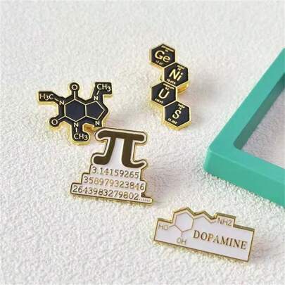 Pi Symbol & Chemical Molecule Structure Patterned Metal Badge, Cute Decoration For Student Clothing, Backpack, Gift For Friends