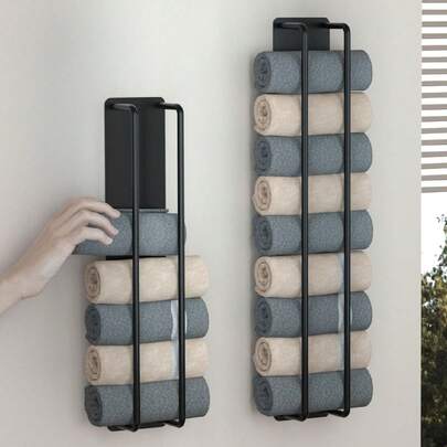 Bathroom Towel Storage Rack, Towel Racks For Bathroom Wall Mounted With Can Holds Several Large Towels, Wall Towel Rack For Rolled Towels, Black Home Bathroom Decor Fall Decor Back To School