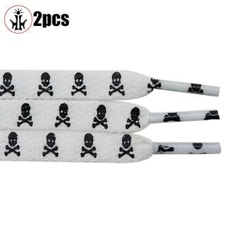 1双双面骷髅印花扁平鞋带，适用于帆布鞋和休闲鞋