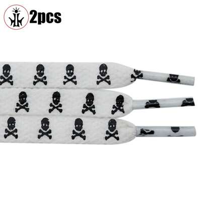 1 Pair Double-Sided Skull Printed Flat Shoelaces, Versatile For Canvas Shoes And Casual Footwear