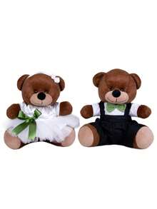 Kit 2 Pieces Of Decorative Bears For Parties And Weddings Brown Plush With Bow And Colorful Ties - Page Boy And Flower Girl 22 Cm - 綠色 - 查看 1
