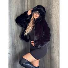 Chamarra crop top cierre gorro capucha manga larga suave - Negro - Ver 1