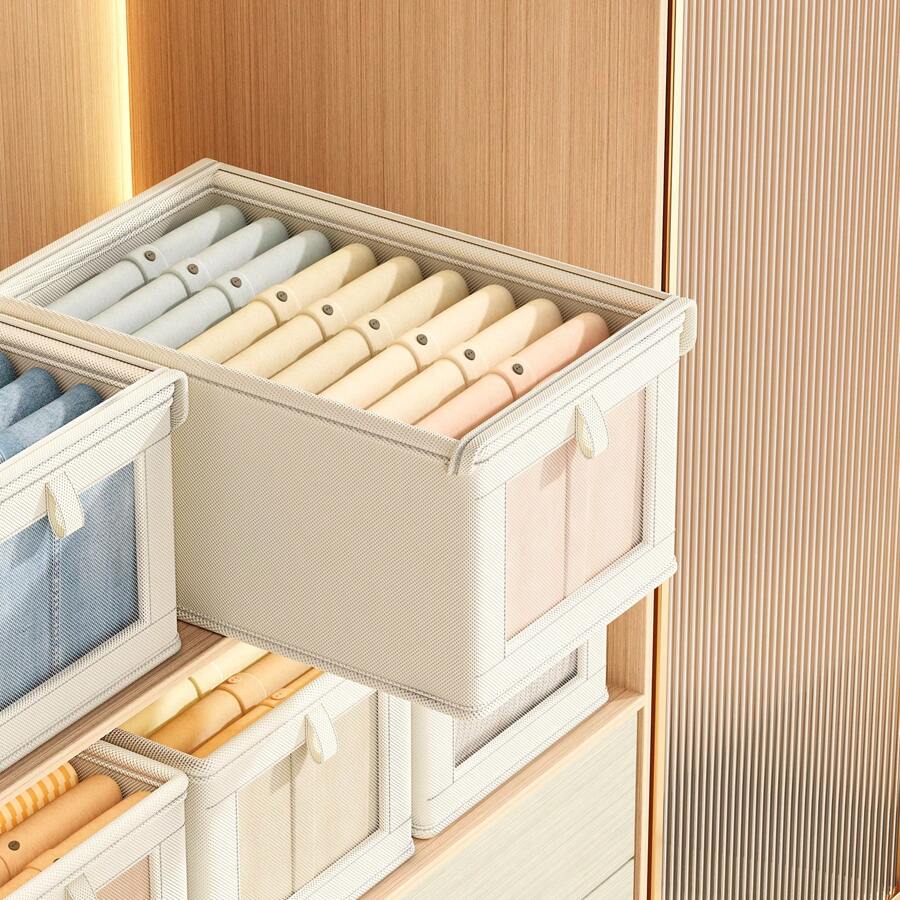 1/2/3 包带盖大号储物箱，装饰性储物盒，用于衣物的织物储物盒，壁橱整理器和储物架，用于整理金属丝架壁橱书架，米色，正装裤鞋牛仔裤靴子裙子