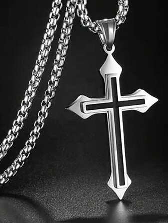 2024 Cross Necklace For Men, Stainless Steel Punk Rock Niche Oversized Sweater Chain, Fashionable Versatile Accessory