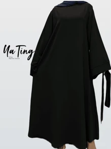 1 件全新纯色头巾优雅高端舒适长袍配腰带，适合日常穿着和聚会（Abaya） - 彩色 - 查看 15