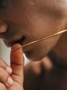 1pc 18K Gold Plated Stainless Steel Twisted Chain Necklace, Simple Design Suitable For Men's Daily Wear, Gift For Boyfriend, Father, Husband, Classmate