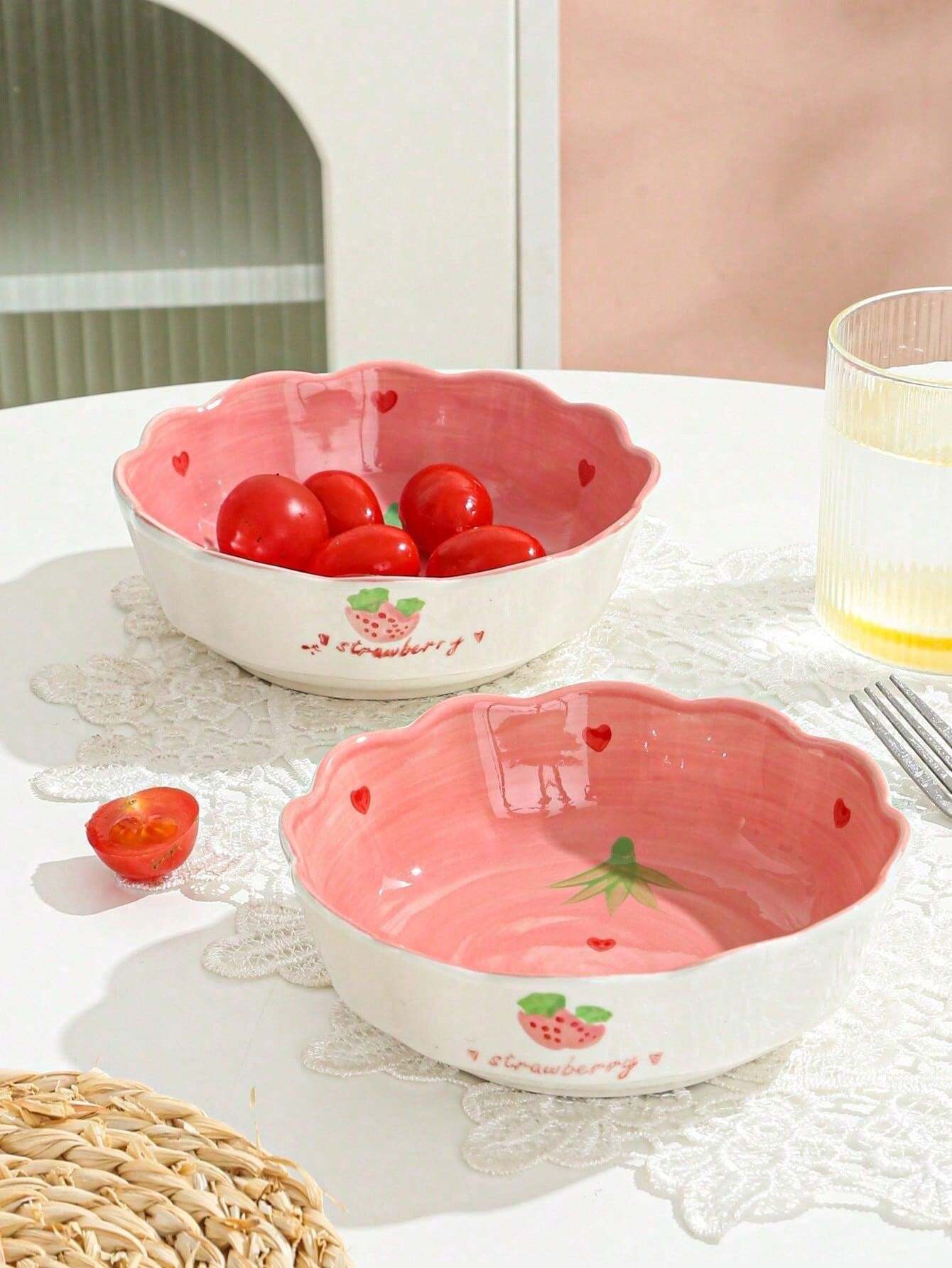 1pc Creative Home Use Noodle Soup Bowl & Dish Set, Cute Strawberry