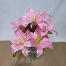 Artificial Lily Bouquet With 5 Flowers For Wedding Decoration, Arrangements, Decorating Parties And Home - 淺粉色 - 查看 5