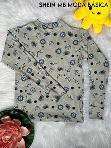 Children's Rainbow Printed Blouse, Comfort, Premium Ribbed, Long Sleeve, High Neck - 摩卡棕 - 查看 5
