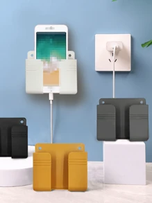 1pc Big Punch-Free Mobile Phone Holder Wall Mount Stand Remote Control Organizer Storage Box Charging Bedside Container Rack