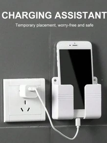 1pc Big Punch-Free Mobile Phone Holder Wall Mount Stand Remote Control Organizer Storage Box Charging Bedside Container Rack