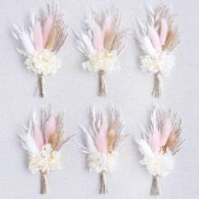 6pcs/Set Mini Dried Flower Bouquet, Suitable For Boho Floral Wedding, Dining Table Centerpiece, Crafts, Birthday Cake Bridesmaid Gift Box, Vase Decor - Three Eyes - View 4