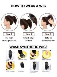 Messy Flully Straight Bun Hair Piece Synthetic Claw Clip In Short Ponytail Extension For Women