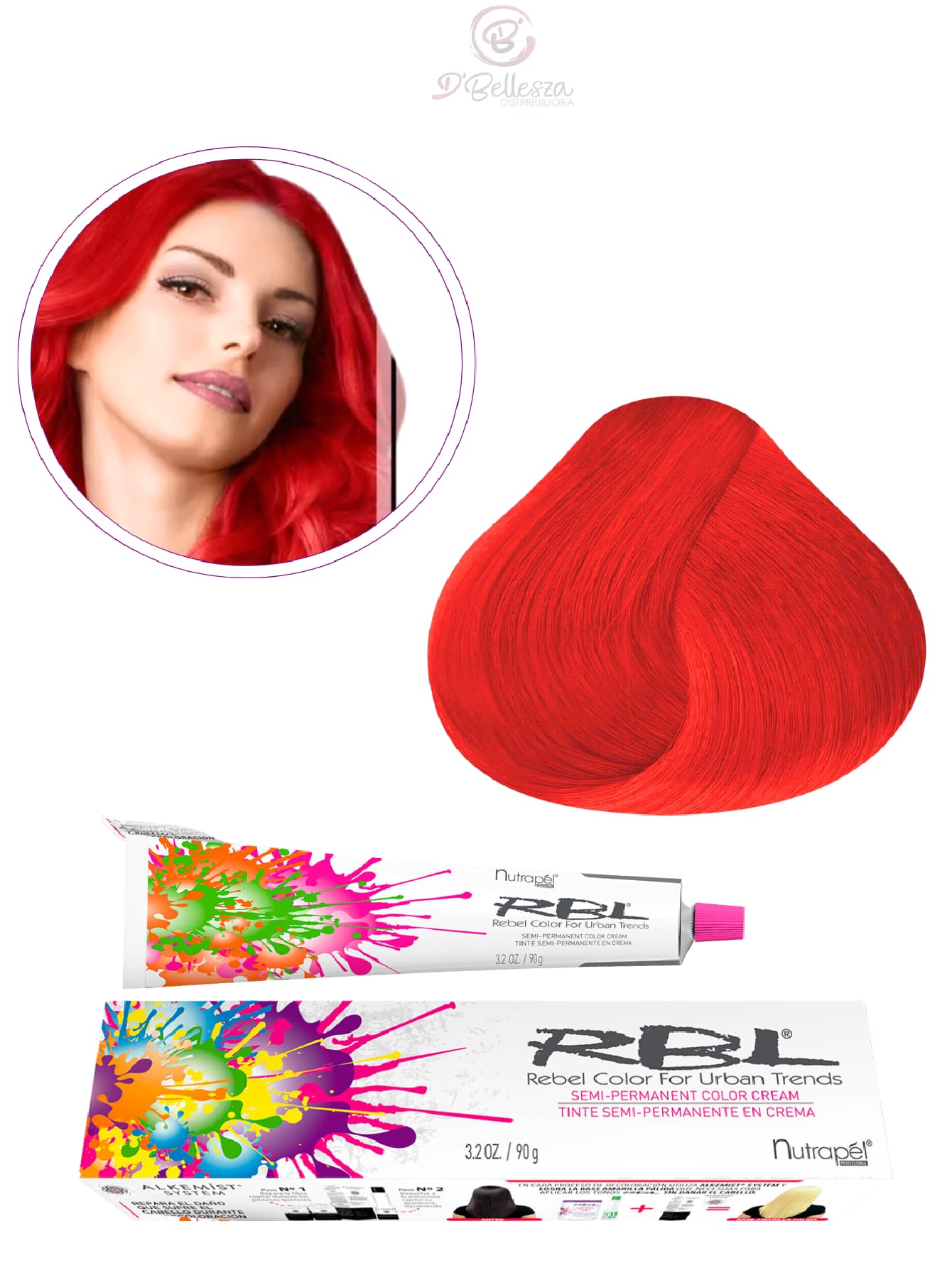 Nutrapel Tinte Semi Permanente RBL Tonos de Fantasía Super Pigmentado - ROJO ATOMICO - Ver 1