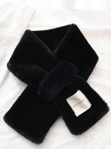 1/2pcs Women Snood Winter Solid Color Basic Neck Warmer Plush Scarf, Elegant Rabbit Fur Collar Cross Scarf, Soft And Warm Furry Scarf