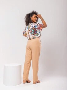 Gigi Estilo Women's Plus Size Tailored Set, Trousers And Formal Blouse - 白花/裸色 - 查看 2