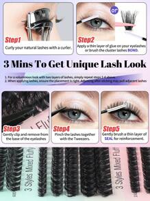 CMAYOME DIY Fluffy Lash Extension Kit - 290pcs 10mm-18mm 60D To 100D Full Range Of Lengths Available, Natural To Voluminous Styles Customizable, Create Homemade Makeup Looks For Daily Wear To Party Events - Black - View 3